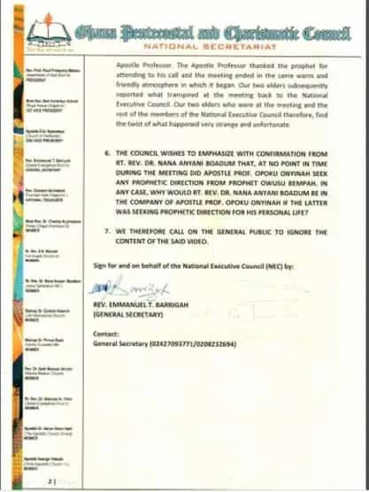A statement from Ghana Pentecostal and Charismatic Churches debunking Owusu Bempah's claims