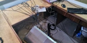 Tables and machines of Radio Ada scattered during the attack