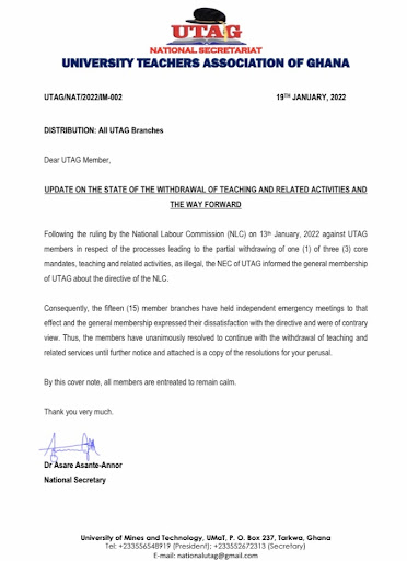 UTAG statement on resolve to continue with strike action