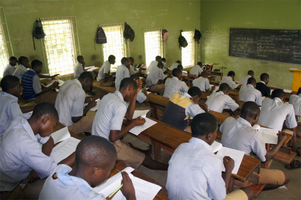 students writing exams