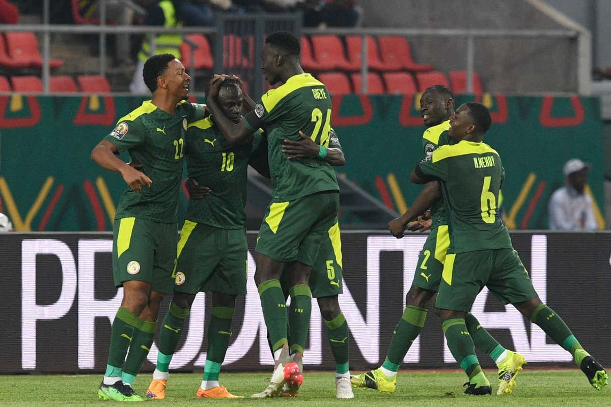 Senegal celebrate a goal against Equatorial Guinea