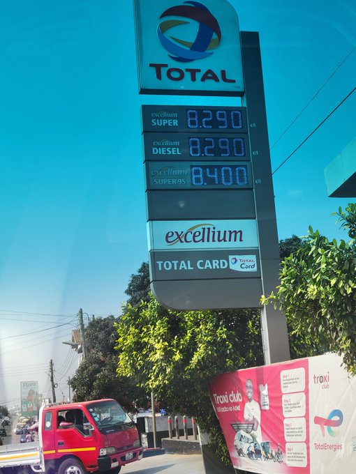electronic board showing fuel prices at Total Filling Station