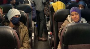 People leaving Ukraine by train
