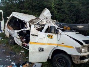 crashed bus in an accident