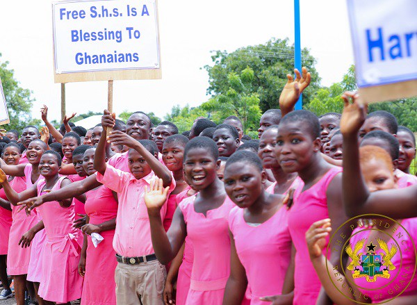 SHS students line up in the streets holding placards in support of Free SHS