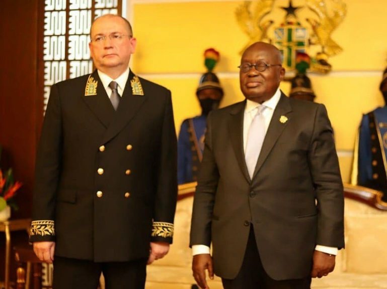 His Excellency Sergei Berdnikov (Russia Ambassador to Ghana) with President Akufo-Addo