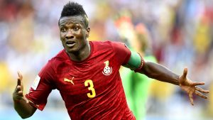 Asamoah Gyan playing for Black Stars