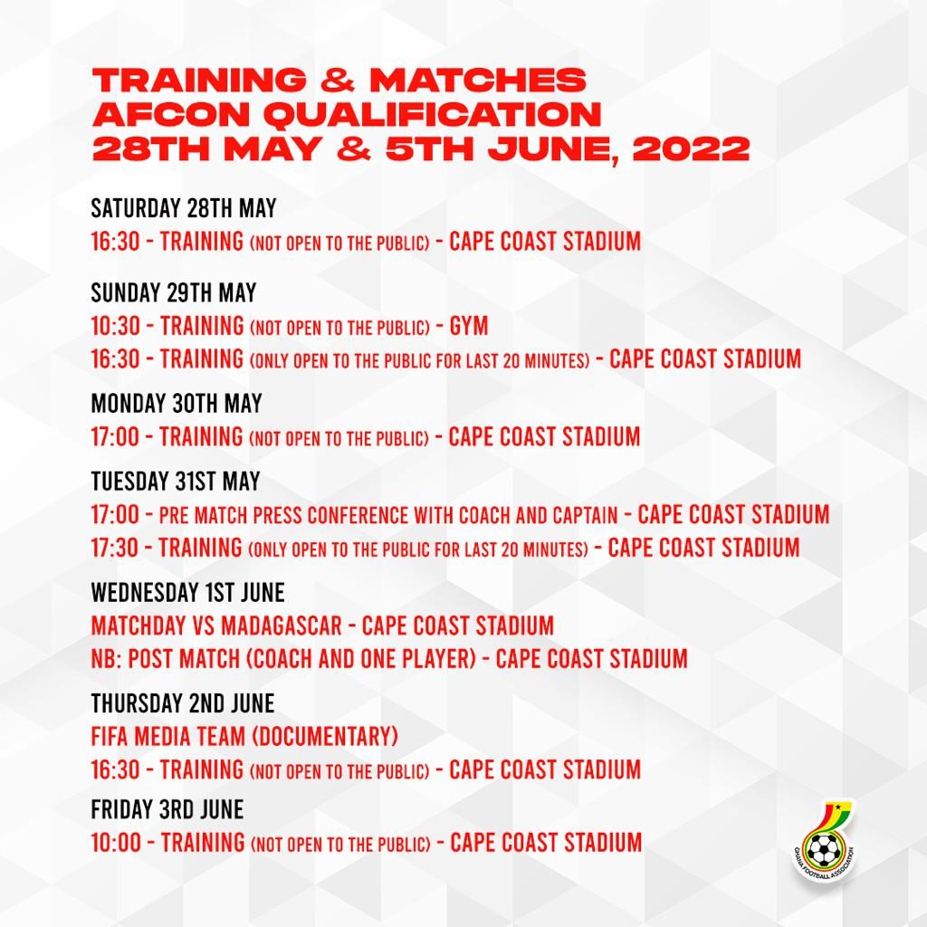 Black Stars training schedule
