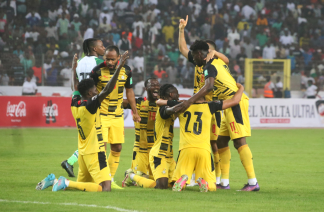 Black Stars players celebrate a goal against Nigeria in World Cup qualifier