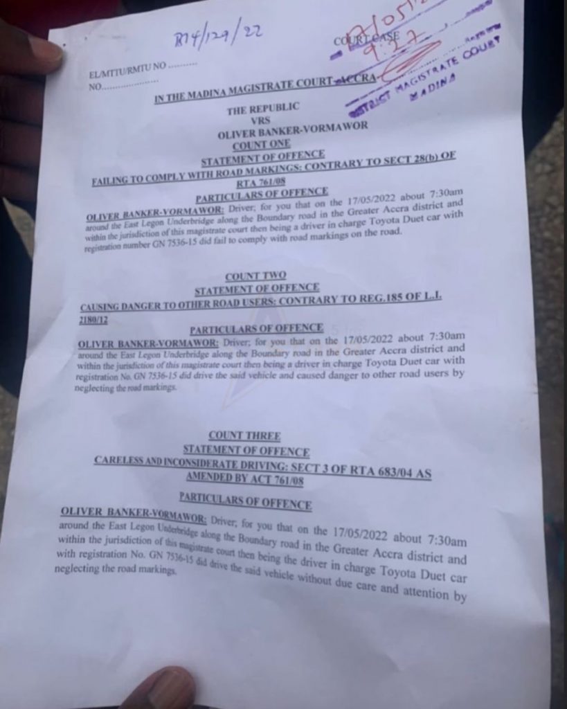 Charge sheet