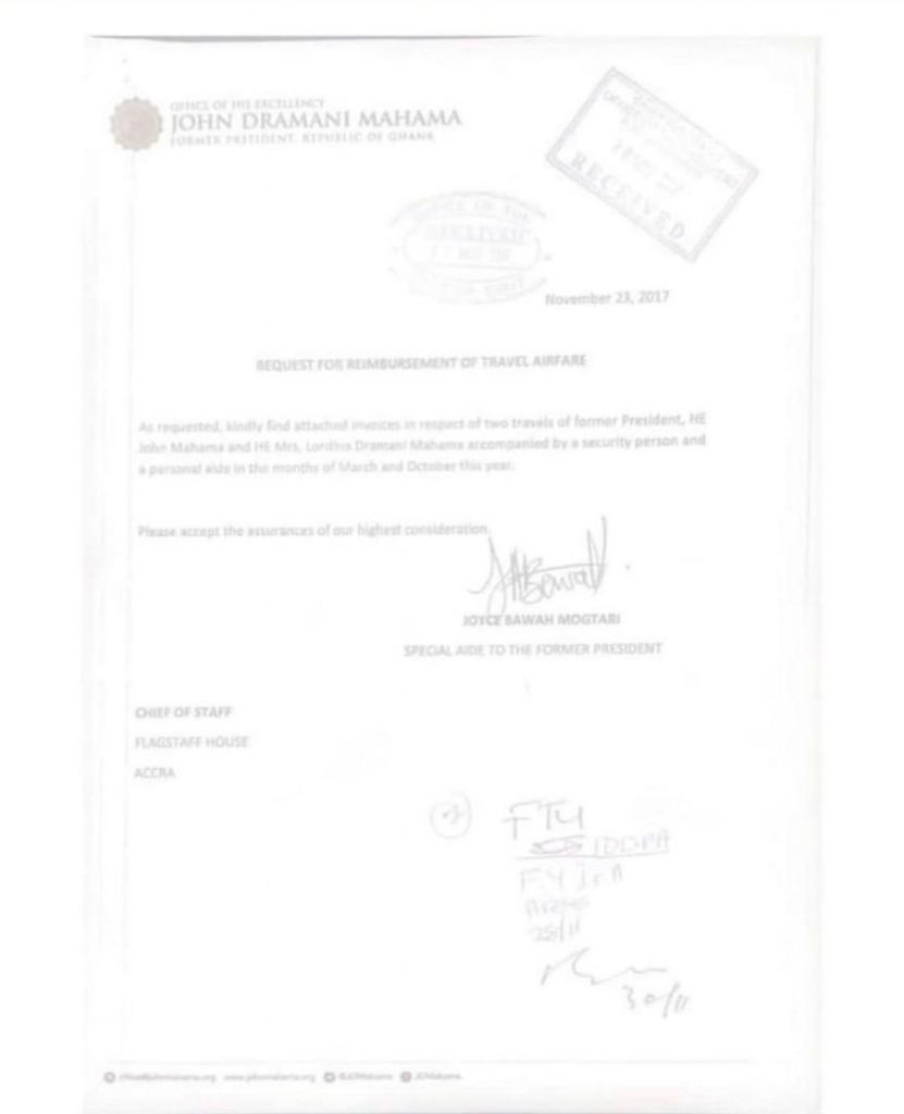 Screenshots of documents releasing vehicles to ex-president Mahama