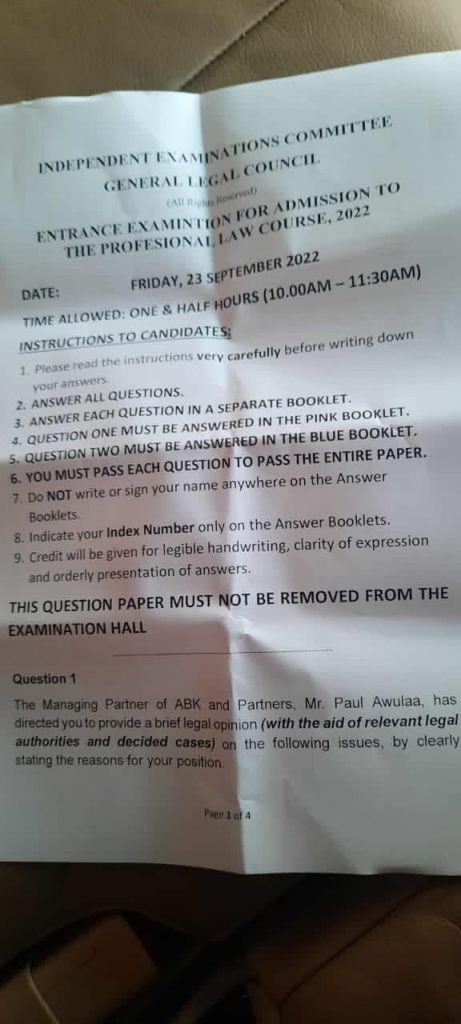 Leaked Law school exam paper