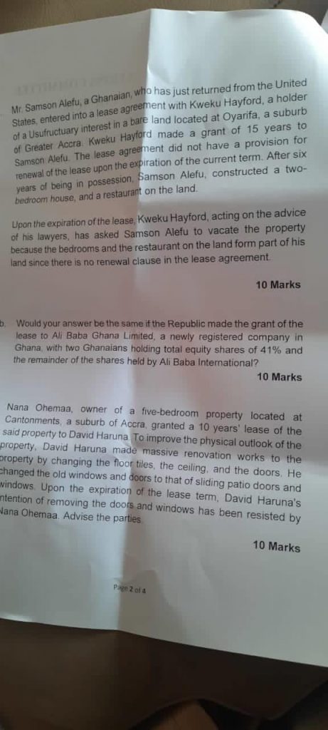 Leaked Law school exam paper