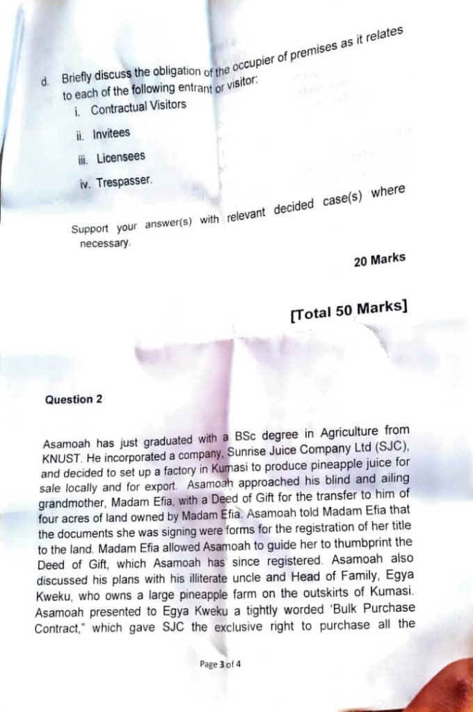 Leaked Law school exam paper
