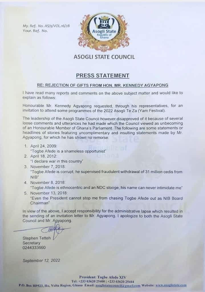 Asogli State letter