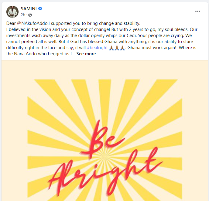 Samini's post about the Ghana economy