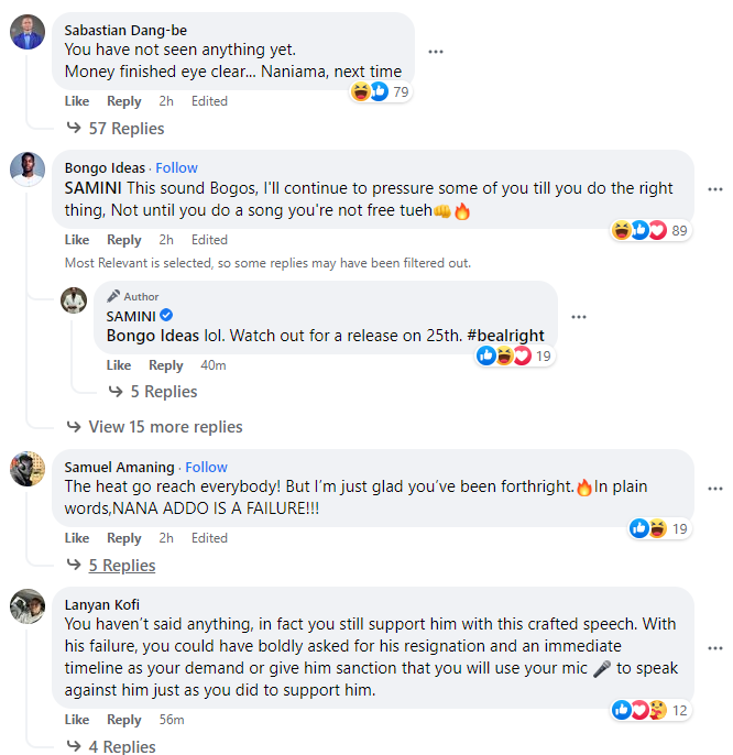 Comments on Samini's statement