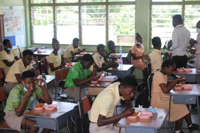 Students eating in the dining hall