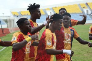Hearts of Oak players celebrate Afriyie Barnieh's goal against Kotoku Royals at Cape Coast Stadium on November 5. Kotoku Royals 0- 1 Hearts of Oak