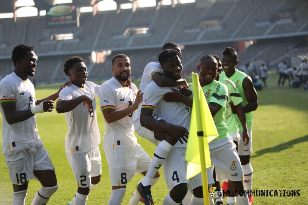 Ghana celebrate a goal in the friendly against Switzerland